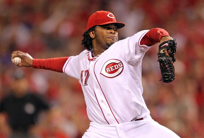 CINCINNATI - OCTOBER 10:  Johnny Cueto #47 of the Cincinnati Reds throws a pitch against the Philadelphia Phillies  during Game 3 of the NLDS at Great American Ball Park on October 10, 2010 in Cincinnati, Ohio.  (Photo by Andy Lyons/Getty Images)