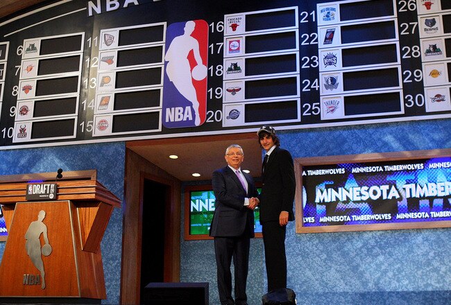 NEW YORK - JUNE 25:  NBA Commissioner David Stern poses for a photograph with the fifth overall draft pick by the Minnesota Timberwolves,  Ricky Rubio during the 2009 NBA Draft at the Wamu Theatre at Madison Square Garden June 25, 2009 in New York City. NOTE TO USER: User expressly acknowledges and agrees that, by downloading and/or using this Photograph, User is consenting to the terms and conditions of the Getty Images License Agreement.  (Photo by Jim McIsaac/Getty Images)