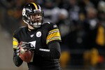 PITTSBURGH, PA - JANUARY 23:  Ben Roethlisberger #7 of the Pittsburgh Steelers looks to pass against the New York Jets during the 2011 AFC Championship game at Heinz Field on January 23, 2011 in Pittsburgh, Pennsylvania. The Steelers won 24-19.  (Photo by Al Bello/Getty Images)