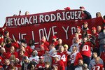 ANN ARBOR, MI - NOVEMBER 21: Fans of the Ohio State Buckeyes hold up a sign in support of head coach Rich Rodriguez of the Michigan Wolverines on November 21, 2009 at Michigan Stadium in Ann Arbor, Michigan. Ohio State won the game 21-10. (Photo by Gregory Shamus/Getty Images)