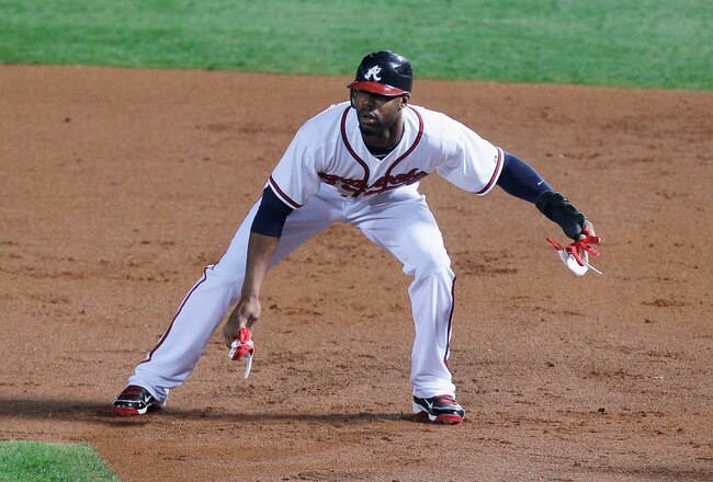ATLANTA - OCTOBER 11:  Jason Heyward #22 of the Atlanta Braves against the San Francisco Giants during Game Four of the NLDS of the 2010 MLB Playoffs at Turner Field on October 11, 2010 in Atlanta, Georgia.  (Photo by Kevin C. Cox/Getty Images)