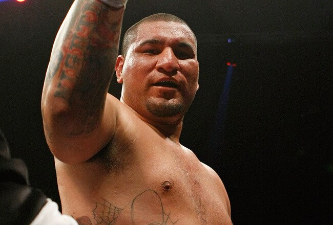 LAS VEGAS - APRIL 11:  Chris Arreola celebrates after knocking out Jameel McCline in the fourth round of their heavyweight bout at the Mandalay Bay Events Center April 11, 2009 in Las Vegas, Nevada.  (Photo by Ethan Miller/Getty Images)