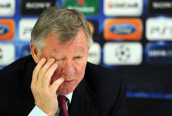 MANCHESTER, ENGLAND - DECEMBER 06: Manchester United manager Sir Alex Ferguson speaks to the media ahead of the UEFA Champions League Group C match against Valencia at Old Trafford on December 6, 2010 in Manchester, England.  (Photo by Chris Brunskill/Getty Images)