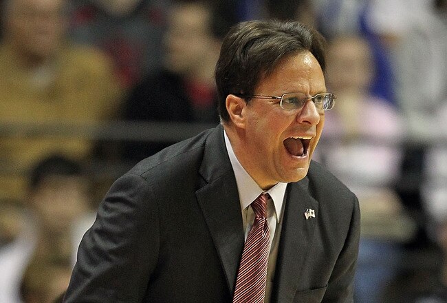 BLOOMINGTON, IN - DECEMBER 27:  Tom Crean the Head Coach of the Indiana Hoosiers gives instructions to his team during the Big Ten Conference game against the Penn State Nittany Lions on December 27, 2010 at Assembly Hall in Bloomington, Indiana.  (Photo by Andy Lyons/Getty Images)