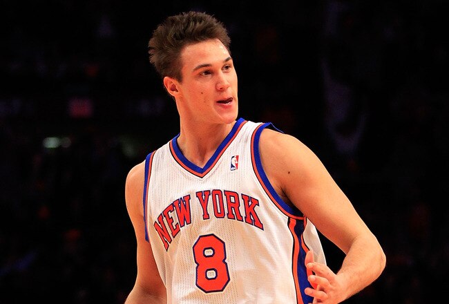 NEW YORK, NY - JANUARY 27:  Danilo Gallinari #2 of the New York Knicks reacts after scoring against the Miami Heat at Madison Square Garden on January 27, 2011 in New York City. NOTE TO USER: User expressly acknowledges and agrees that, by downloading and/or using this Photograph, User is consenting to the terms and conditions of the Getty Images License Agreement. The Knicks defeated Heat 93-88.  (Photo by Chris Trotman/Getty Images)