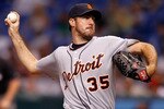 ST. PETERSBURG - JULY 27:  Pitcher Justin Verlander #35 of the Detroit Tigers pitches against the Tampa Bay Rays during the game at Tropicana Field on July 27, 2010 in St. Petersburg, Florida.  (Photo by J. Meric/Getty Images)