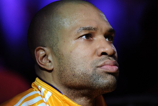 LOS ANGELES, CA - JANUARY 17:  Derek Fisher #2 of the Los Angeles Lakers waits on the bench before the game against the Oklahoma City Thunder at the Staples Center on January 17, 2011 in Los Angeles, California.  (Photo by Harry How/Getty Images)   NOTE TO USER: User expressly acknowledges and agrees that, by downloading and or using this photograph, User is consenting to the terms and conditions of the Getty Images License Agreement.  (Photo by Harry How/Getty Images)
