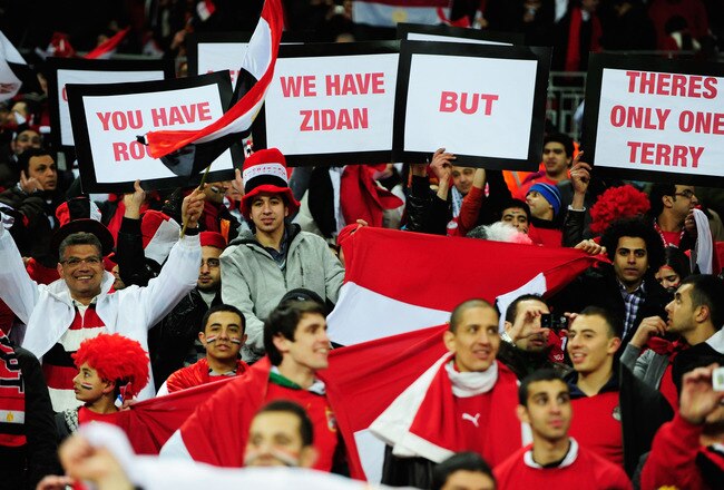 LONDON, ENGLAND - MARCH 03:  Egypt fans display banners prior to the International Friendly match between England and Egypt at Wembley Stadium on March 3, 2010 in London, England.  (Photo by Jamie McDonald/Getty Images)