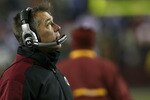 LANDOVER, MD - DECEMBER 21:  Washington Redskins Head Coach Jim Zorn looks on during a loss to the New York Giants at FedExField on December 21, 2009 in Landover, Maryland. The Giants beat the Redskins 45-12.  (Photo by Win McNamee/Getty Images)