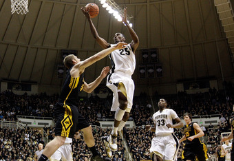 WEST LAFAYETTE, IN - JANUARY 09:  JaJuan Johnson #25 of the Purdue Boilermakers shoots the ball during the Big Ten Conference game against the Iowa Hawkeyes at Mackey Arena on January 9, 2011 in West Lafayette, Indiana.  Purdue won 75-52.  (Photo by Andy Lyons/Getty Images)