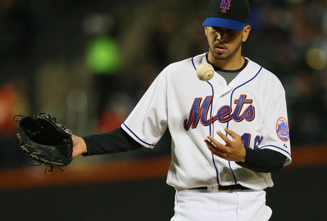 NEW YORK - APRIL 21:  Oliver Perez #46 of the New York Mets looks on during their game against the Chicago Cubs on April 21, 2010 at Citi Field in the Flushing neighborhood of the Queens borough of New York City.  (Photo by Mike Stobe/Getty Images)