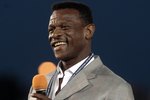 MOBILE, AL - APRIL 14: MLB Hall of Famer Rickey Henderson makes remarks during pre-game ceremonies following the opening the Hank Aaron Museum at the Hank Aaron Stadium on April 14, 2010 in Mobile, Alabama. (Photo by Dave Martin/Getty Images)