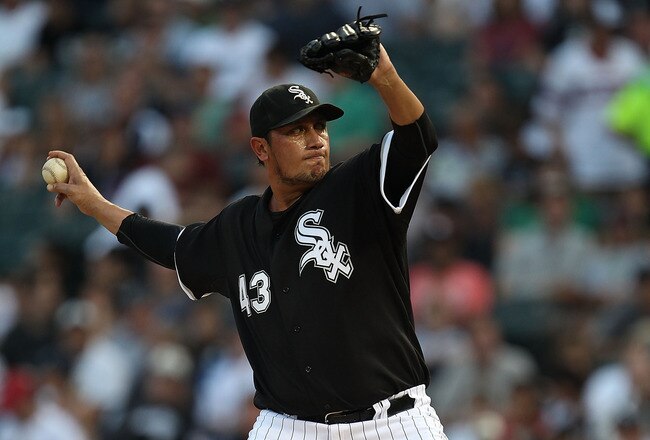 CHICAGO - AUGUST 10: Starting pitcher Freddy Garcia #43 of the Chicago White Sox delivers the ball against the Minnesota Twins at U.S. Cellular Field on August 10, 2010 in Chicago, Illinois. (Photo by Jonathan Daniel/Getty Images)