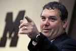 ANN ARBOR, MI - JANUARY 12:  New University of Michigan head football coach Brady Hoke speaks during his introductory press confrence at the Junge Family Champions Center on January 12, 2011 in Ann Arbor, Michigan.  (Photo by Gregory Shamus/Getty Images)