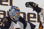 SUNRISE, FL - JANUARY 17: Goaltender Ondrej Pavelec #31 is congratulated by Andrew Ladd #16 of the Atlanta Thrashers after they defeated the Florida Panthers 3-2 in a shoot out on January 17, 2011 at the BankAtlantic Center in Sunrise, Florida. (Photo by Joel Auerbach/Getty Images)