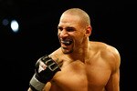 EAST RUTHERFORD, NJ - APRIL 04: Jay Hieron celebrates his win against Mark Miller at the International Fighting League at the Izod Center in East Rutherford, New Jersey on April 4, 2008.  (Photo by Nick Laham/Getty Images)