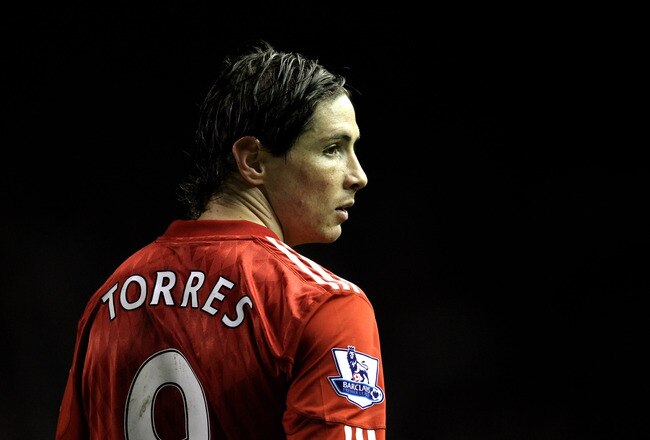 LIVERPOOL, ENGLAND - JANUARY 26:  Fernando Torres of Liverpool looks on during the Barclays Premier League match between Liverpool and Fulham at Anfield on January 26, 2011 in Liverpool, England. (Photo by Alex Livesey/Getty Images)