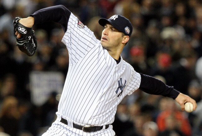 NEW YORK - NOVEMBER 04:  Starting pitcher Andy Pettitte #46 of the New York Yankees throws a pitch against the Philadelphia Phillies in Game Six of the 2009 MLB World Series at Yankee Stadium on November 4, 2009 in the Bronx borough of New York City.  (Photo by Jed Jacobsohn/Getty Images)