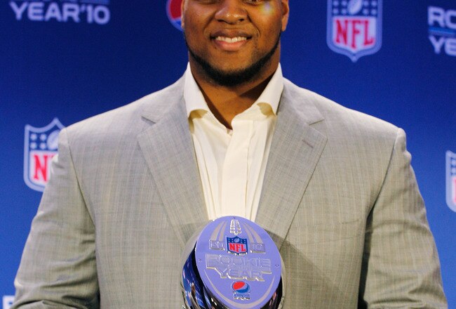 DALLAS, TX - FEBRUARY 03:  Ndamukong Suh #90 of the Detroit Lions poses during a press conference where he accepted Pepsi's 2010 NFL Rookie of the Year Award at the Super Bowl XLV media center on February 3, 2011 in Dallas, Texas. The Green Bay Packers will play the Pittsburgh Steelers in Super Bowl XLV on February 6, 2011 at Cowboys Stadium in Arlington, Texas.  (Photo by Scott Halleran/Getty Images)