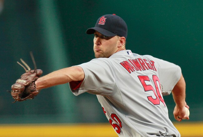ATLANTA - SEPTEMBER 09:  Starting pitcher Adam Wainwright #50 of the St. Louis Cardinals against the Atlanta Braves at Turner Field on September 9, 2010 in Atlanta, Georgia.  (Photo by Kevin C. Cox/Getty Images)
