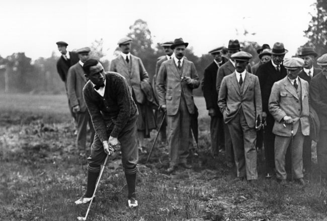 JUN 1920:  WALTER HAGEN OF THE UNITED STATES IN ACTION DURING A GOLF MATCH BETWEEN ENGLAND AND AMERICA. Mandatory Credit: Allsport Hulton/Archive