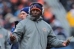 CHICAGO, IL - JANUARY 16:  Head coach Lovie Smith of the Chicago Bears reacts in the second half against the Seattle Seahawks in the 2011 NFC divisional playoff game at Soldier Field on January 16, 2011 in Chicago, Illinois.  (Photo by Doug Pensinger/Getty Images)