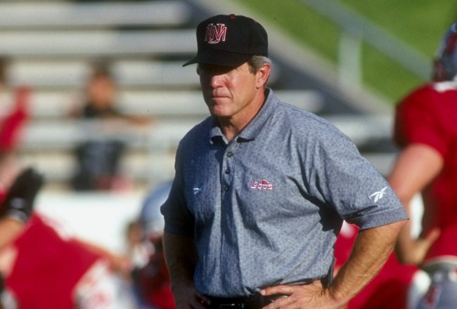 12 Sep 1998:  Head coach Rocky Long of the New Mexico Lobos looks on during a game agianst the Utah State Aggies at the University Stadium in Albuquerque, New Mexico. The Lobos defeated the Aggies 39-36.