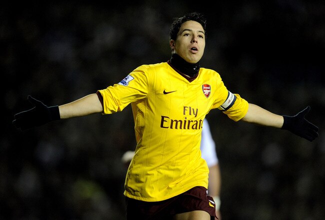 LEEDS, UNITED KINGDOM - JANUARY 19:   Samir Nasri of Arsenal celebrates scoring the opening goal during the FA Cup sponsored by E.On Third Round Replay match between Leeds United and Arsenal at Elland Road on January 19, 2011 in Leeds, England. (Photo by Michael Regan/Getty Images)