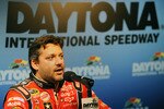 DAYTONA BEACH, FL - JANUARY 20:  Tony Stewart, driver of the #14 Office Depot/Mobil 1 Chevrolet, speaks to the media following the first test session at Daytona International Speedway on January 20, 2011 in Daytona Beach, Florida.  (Photo by Jared C. Tilton/Getty Images for NASCAR)
