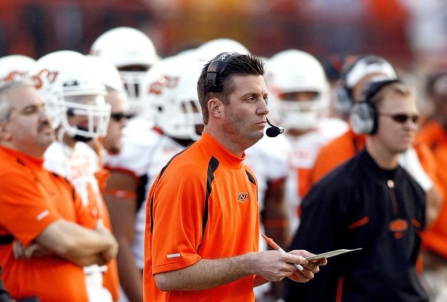 SHREVEPORT, LA - DECEMBER 28:  Head coach Mike Gundy of Oklahoma State watches a play against  Alabama on December 28, 2006 during the PetroSun Independence Bowl at Independence Stadium in Shreveport, Louisiana. (Photo by Chris Graythen/Getty Images)