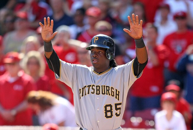 CINCINNATI - SEPTEMBER 12:  Lastings Milledge #85 of the Pittsburgh Pirates is pictured during the game against the Cincinnati Reds at Great American Ballpark on September 12, 2010 in Cincinnati, Ohio.  (Photo by Andy Lyons/Getty Images)
