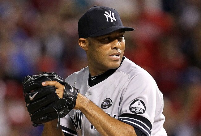 ARLINGTON, TX - OCTOBER 22:  Mariano Rivera #42 of the New York Yankees throws a pitch against the Texas Rangers in Game Six of the ALCS during the 2010 MLB Playoffs at Rangers Ballpark in Arlington on October 22, 2010 in Arlington, Texas. The Rangers won 6-1.  (Photo by Stephen Dunn/Getty Images)