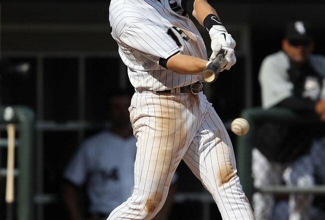CHICAGO - AUGUST 29: Gordon Beckham #15 of the Chicago White Sox hits the ball against the New York Yankees at U.S. Cellular Field on August 29, 2010 in Chicago, Illinois. The Yankees defeated the White Sox 2-1. (Photo by Jonathan Daniel/Getty Images)