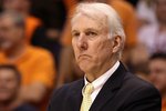 PHOENIX - MAY 03:  Head coach Gregg Popovich of the San Antonio Spurs reacts during Game One of the Western Conference Semifinals of the 2010 NBA Playoffs against the Phoenix Suns at US Airways Center on May 3, 2010 in Phoenix, Arizona. The Suns defeated the Spurs 111-102 to take a 1-0 series lead.  NOTE TO USER: User expressly acknowledges and agrees that, by downloading and or using this photograph, User is consenting to the terms and conditions of the Getty Images License Agreement.  (Photo by Christian Petersen/Getty Images)
