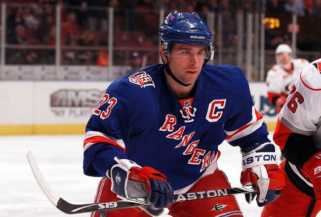 NEW YORK, NY - JANUARY 05:  Chris Drury #23 of the New York Rangers skates against the Carolina Hurricanes at Madison Square Garden on January 5, 2011 in New York City. The Rangers defeated the Hurricanes 2-1 in overtime.  (Photo by Bruce Bennett/Getty Images)