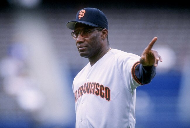 SAN DIEGO, CA - MAY 4, 1995:  (FILE PHOTO)  Coach Bobby Bonds of the San Francisco Giants gives instructions to his players during a game against the San Diego Padres at Jack Murphy Stadium May 4, 1995 in San Diego, California.  The Giants won the game 5-2. Bonds, who had been suffering from a brain tumor and lung cancer, died at the age of 57 August 23, 2003. He was a three-time All-Star and the 1973 game MVP. Bonds hit 332 home runes and stole 461 bases with the Chicago Cubs, Chicago White Sox, Texas, Cleveland, St. Louis, California Angels, Giants and New York Yankees.  (Photo by Stephen Dunn/Getty Images)