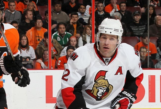 PHILADELPHIA, PA - JANUARY 20:  Mike Fisher #12 of the Ottawa Senators skates against the Philadelphia Flyers on January 20, 2011 at Wells Fargo Center in Philadelphia, Pennsylvania.  (Photo by Jim McIsaac/Getty Images)