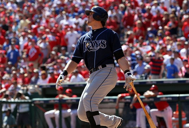 ARLINGTON, TX - OCTOBER 10:  Evan Longoria #3 of the Tampa Bay Rays hits a two run homerun against the Texas Rangers in the 5th inning during game 4 of the ALDS at Rangers Ballpark in Arlington on October 10, 2010 in Arlington, Texas.  (Photo by Ronald Martinez/Getty Images)