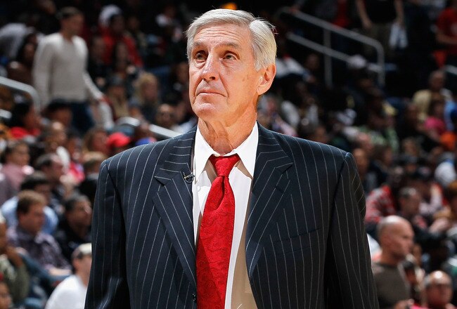 ATLANTA - NOVEMBER 12:  Head coach Jerry Sloan of the Utah Jazz against the Atlanta Hawks at Philips Arena on November 12, 2010 in Atlanta, Georgia.  NOTE TO USER: User expressly acknowledges and agrees that, by downloading and/or using this Photograph, User is consenting to the terms and conditions of the Getty Images License Agreement.  (Photo by Kevin C. Cox/Getty Images)