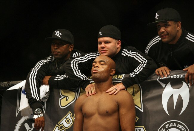 CHICAGO- OCTOBER 25:  Anderson Silva prepares before the Middleweight Title Bout at UFC's Ultimate Fight Night at Allstate Arena on October 25, 2008 in Chicago, Illinois. (Photo by Tasos Katopodis/Getty Images)