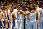 DURHAM, NC - FEBRUARY 09:  Seth Curry #30 and Nolan Smith of the Duke Blue Devils watch on against the North Carolina Tar Heels during their game at Cameron Indoor Stadium on February 9, 2011 in Durham, North Carolina.  (Photo by Streeter Lecka/Getty Images)