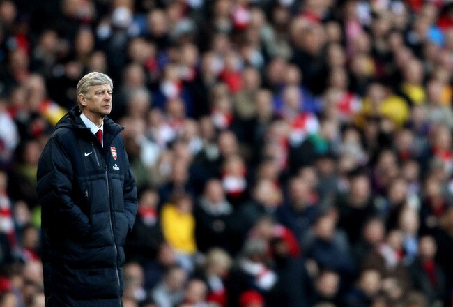 LONDON, ENGLAND - FEBRUARY 12:  Arsenal manager Arsene Wenger during the Barclays Premier League match between Arsenal and Wolverhampton Wanderers on February 12, 2011 in London, England.  (Photo by Scott Heavey/Getty Images)