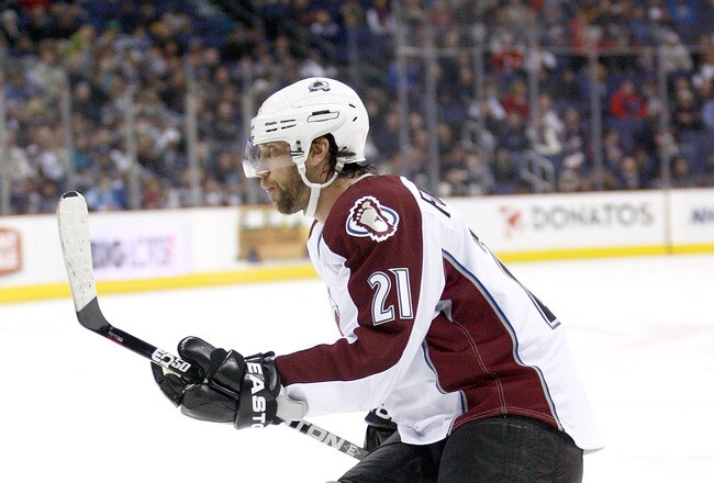 COLUMBUS, OH - FEBRUARY 11:  Peter Forsberg #21 of the Colorado Avalanche skates with the puck during a game against the Columbus Blue Jackets on February 11, 2011 at Nationwide Arena in Columbus, Ohio. (Photo by John Grieshop/Getty Images)