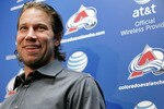 DENVER, CO - JANUARY 22:  Peter Forsberg addresses the media following a practice session with the Colorado Avalanche at Pepsi Center on January 22, 2011 in Denver, Colorado. The 37 year old star center ran drills with forward Ryan O'Reilly for approximately 45 minutes. (Photo by Justin Edmonds/Getty Images)