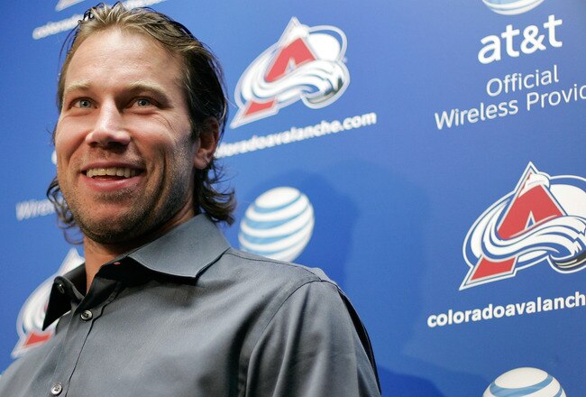 DENVER, CO - JANUARY 22:  Peter Forsberg addresses the media following a practice session with the Colorado Avalanche at Pepsi Center on January 22, 2011 in Denver, Colorado. The 37 year old star center ran drills with forward Ryan O'Reilly for approximately 45 minutes. (Photo by Justin Edmonds/Getty Images)