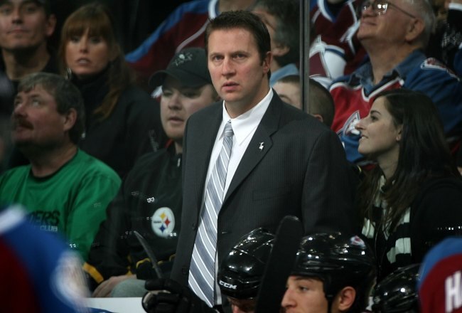 DENVER - NOVEMBER 08:  Head coach Joe Sacco of the Colorado Avalanche leads his team against the Edmonton Oilers during NHL action at the Pepsi Center on November 8, 2009 in Denver, Colorado. The Oilers defeated the Avalanche 5-3.  (Photo by Doug Pensinger/Getty Images)