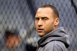 NEW YORK - OCTOBER 20:  Derek Jeter #2 of the New York Yankees looks on during batting practice against the Texas Rangers in Game Five of the ALCS during the 2010 MLB Playoffs at Yankee Stadium on October 20, 2010 in the Bronx borough of New York City.  (Photo by Al Bello/Getty Images)
