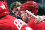 DETROIT,MI - DECEMBER 10:  Head coach Mike Babcock of the Detroit Red Wings gives instructions to Johan Franzen #93 and team during the game against the Montreal Canadiens at the Joe Louis Arena on December 10, 2010 in Detroit, Michigan. The Wings defeated the Canadiens 4-2. (Photo by Claus Andersen/Getty Images)