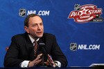 RALEIGH, NC - JANUARY 29:  NHL Commissioner Gary Bettman speaks at a press conference during the 2011 NHL All-Star Weekend at the RBC Center on January 29, 2011 in Raleigh, North Carolina.  (Photo by Bruce Bennett/Getty Images)