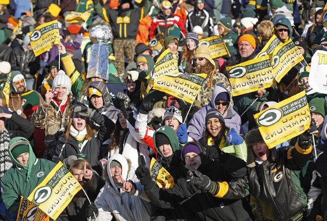 GREEN BAY, WI - FEBRUARY 08: Green Bay Packers fans gather at Lambeau Field for the Packers victory ceremony on February 8, 2011 in Green Bay, Wisconsin.  (Photo by Matt Ludtke/Getty Images)